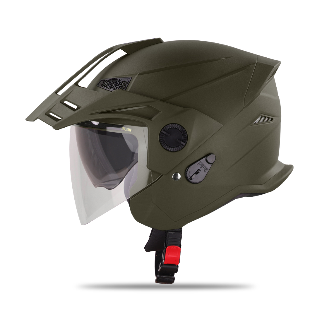 Steelbird SBH-23 GT Plus Open Face ISI Certified Helmet With Inner Sun Shield (Dashing Battle Green)